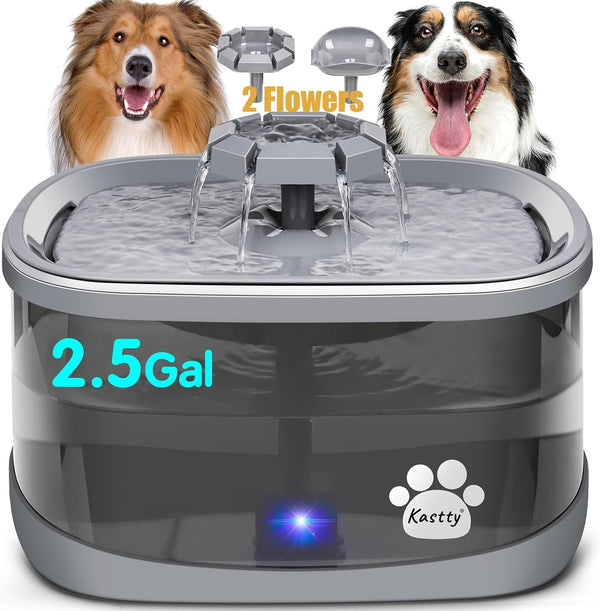 Kastty 2.5Gal/9.5L Dog Water Fountain Extra Large Pet Water Fountain 3 Flow Modes Cat Water Fountain Larger Filter Filtration& Smart LED Pump& Safe Touch, Bpa-Free, Quiet for Large Dogs Pets FS681