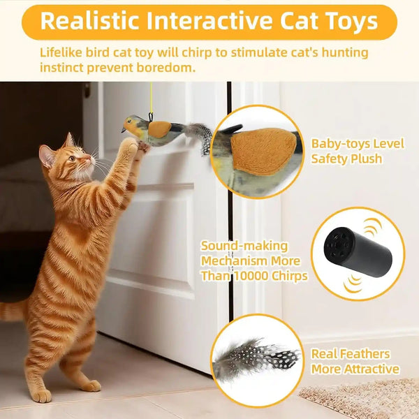 Tocirelo Interactive Cat Toys Bird - Realistic Cat Interactive Toys for Indoor Cats with Catnip and Feather, 3 Pack Hanging Chirping Bird Cat Toy, Bored Kitten Kicker Chase Exercise Door Frame Toy2