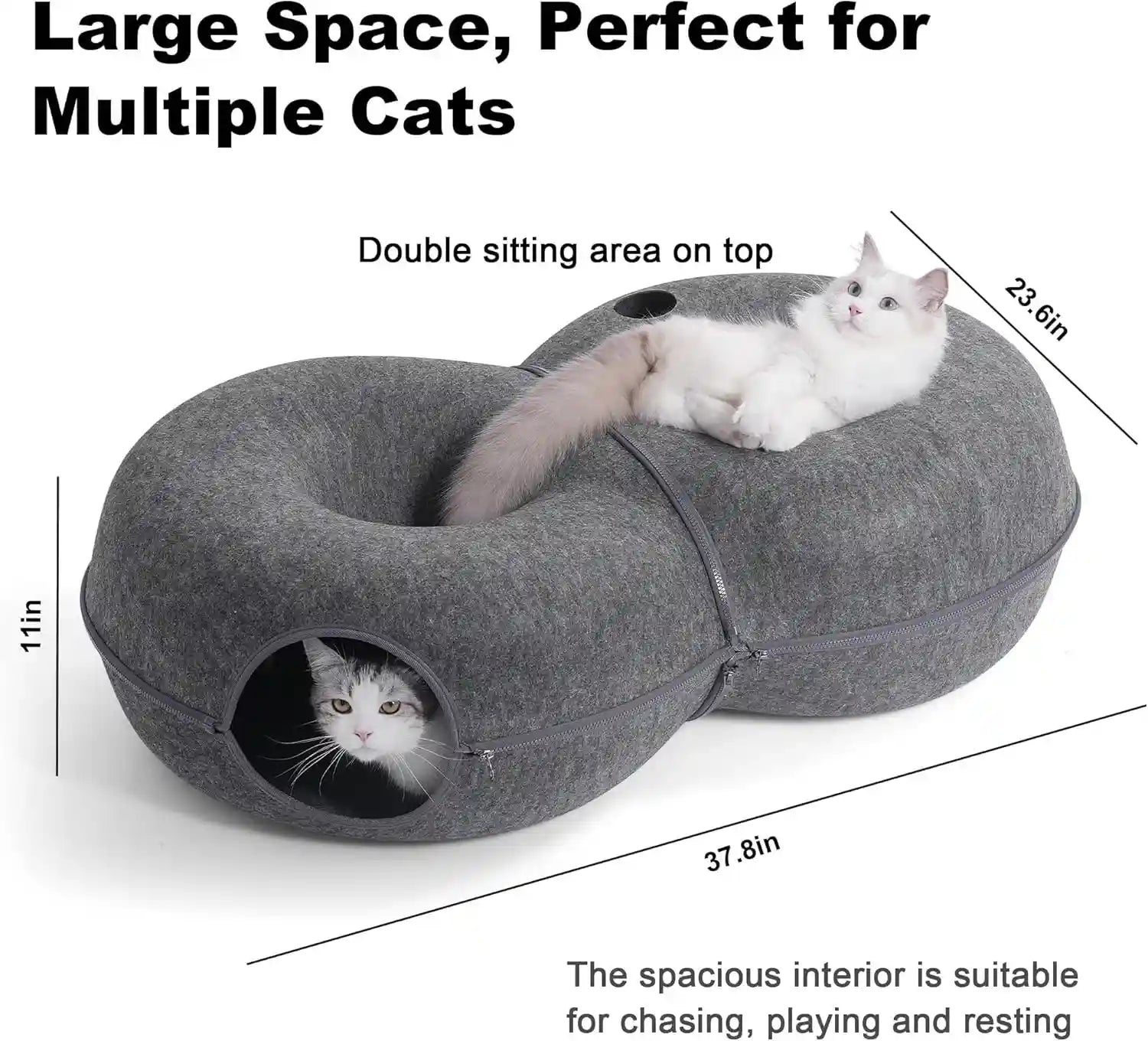 8-shaped-large-cat-tunnel-bed-for-indoor-cats-infinite-circulation-peekaboo-cat-cave-with-12-toy-balls-cat-donut-tunnel-for-cats-up-to-30-pounds-dark-grey-l-38x24x11in