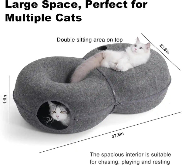 8-Shaped Large Cat Tunnel Bed for Indoor Cats, Infinite Circulation Peekaboo Cat Cave with 12 Toy Balls, Cat Donut Tunnel for Cats up to 30 Pounds (Dark Grey, L 38X24X11In)2