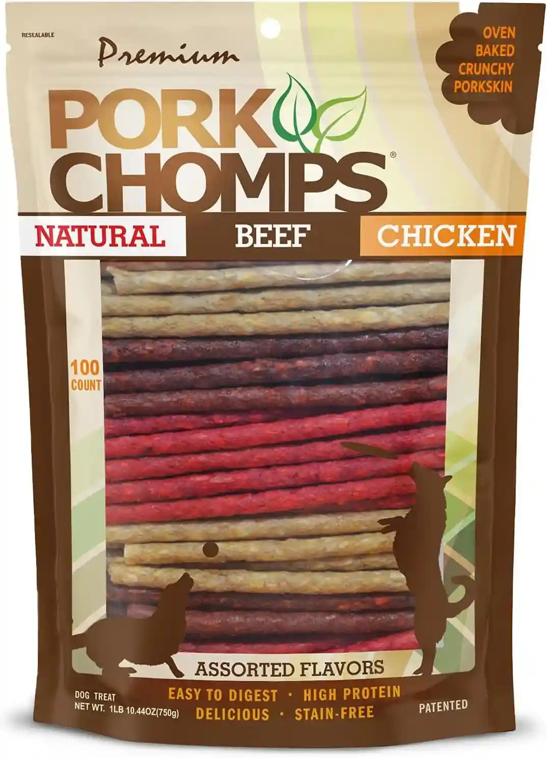 pork-chomps-dog-chews-5-in-munchy-sticks-assorted-flavors-50-count-oven-baked-from-real-pork-skin-a-rawhide-free-chew-thats-low-in-fat-high-in-protein-and-easy-to-digest