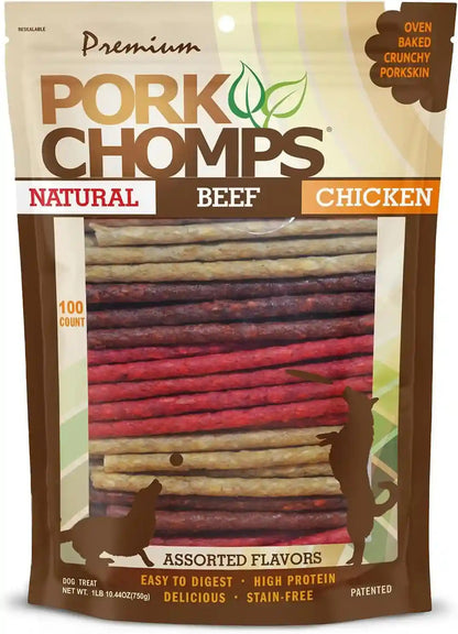 Pork Chomps Dog Chews, 5 in Munchy Sticks, Assorted Flavors, 50 Count | Oven-Baked from Real Pork Skin - a Rawhide-Free Chew That'S Low in Fat, High in Protein, and Easy to Digest8