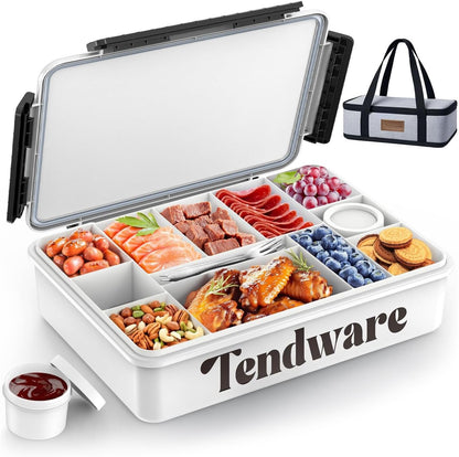 Chilled Portable Snackle Box Container with Ice Pack, Divided Serving Tray with Insulated Bag, Beach Essentials for Summer, Snack Containers for Road Trip Charcuterie Snack Picnic, White1