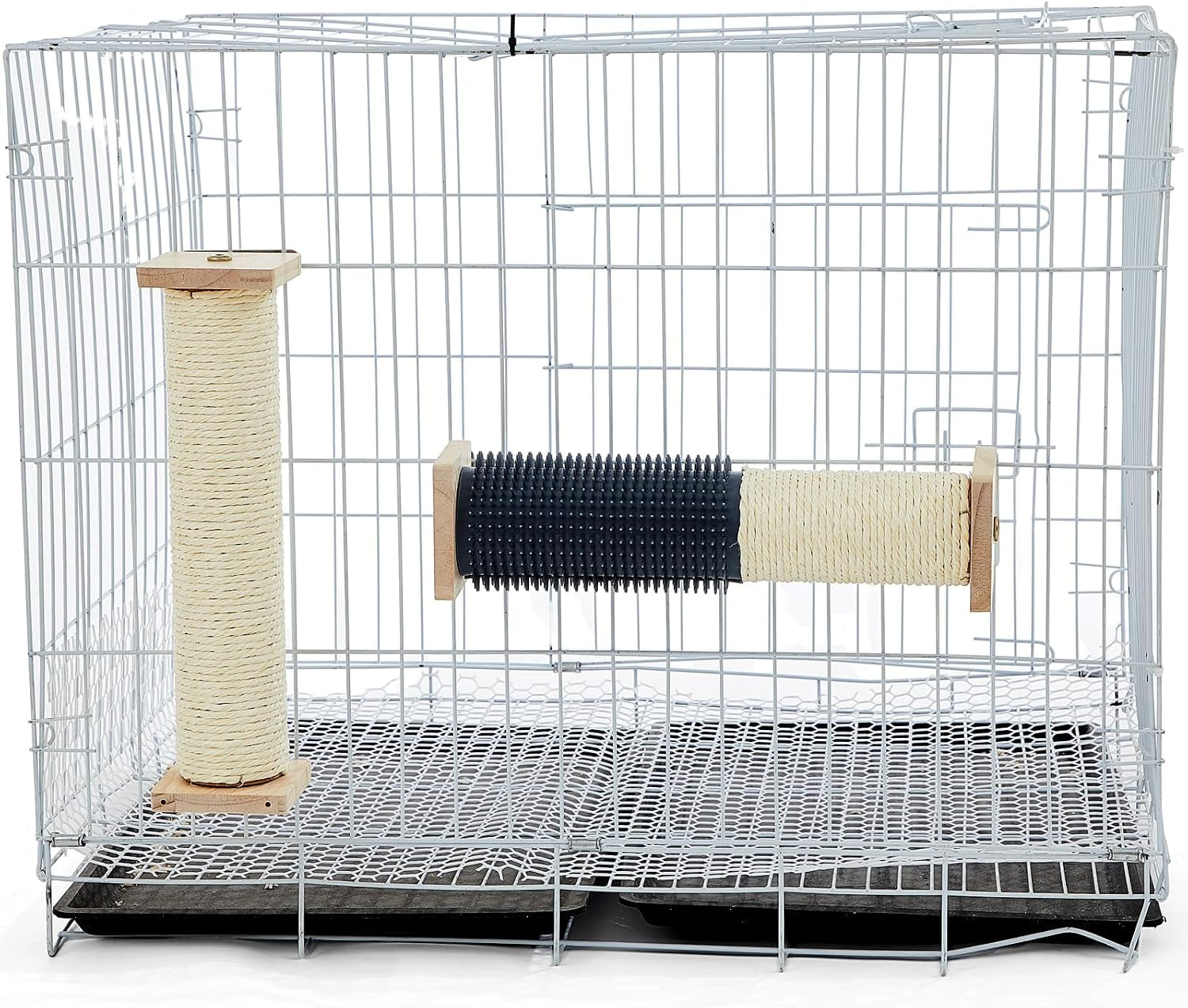 aliceset-3-pack-cat-scratching-post-for-crate-cage-13-inch-wooden-sisal-cage-mounted-scratching-post-with-self-groomer-and-massager-for-grinding-claws-and-climbing