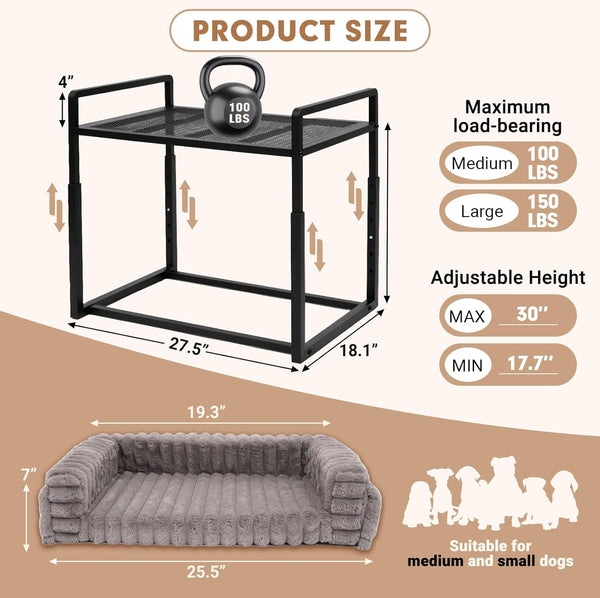 Bedside Dog Bed Adjustable Elevated Bunk Lounge Dog Bed Attach to Human Bed | Dog & Cats Window Perch, 25"X18" Metal Frame Pet Bedside Co-Sleeper with Thick Supportive Cushion Mattress & Washable Cover2