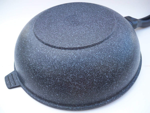 Ceramic Marble Coated Cast Aluminium Non Stick Stir Fry Wok with Glass Lid (34 Cm)2