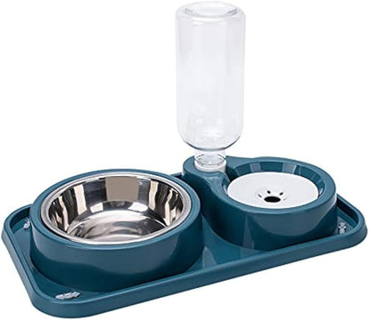 Love Dream Double Dog Cat Bowls, Anti-Slip Pet Food and Water Bowl Set | Automatic Gravity Water Dispenser Bottle Detachable Stainless Steel Bowl No-Spill for Indoor Cats Dogs Puppy Kitten Rabbit1