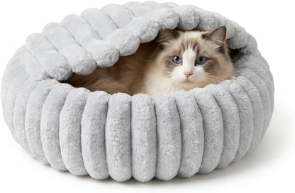 Cat Beds for Indoor Cats, 2 in 1 Cat Cave Bed Kitten Bed for Small Pets, Small Dog Bed with Cover, Pet Bed for Puppy and Kitten with Anti-Slip Bottom-Dark Gray-20 Inches9