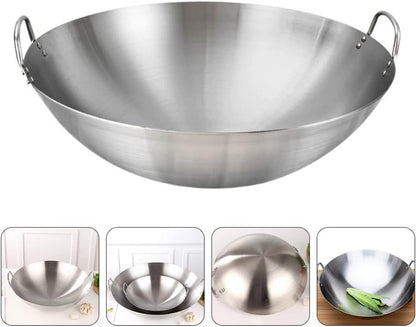 Stainless Steel Wok 12.00In round Bottom Wok Large Capacity Frying Pan for Gas Stove Chinese for Stir Frying Bbq Fried Potatoes Scrambled Eggs7