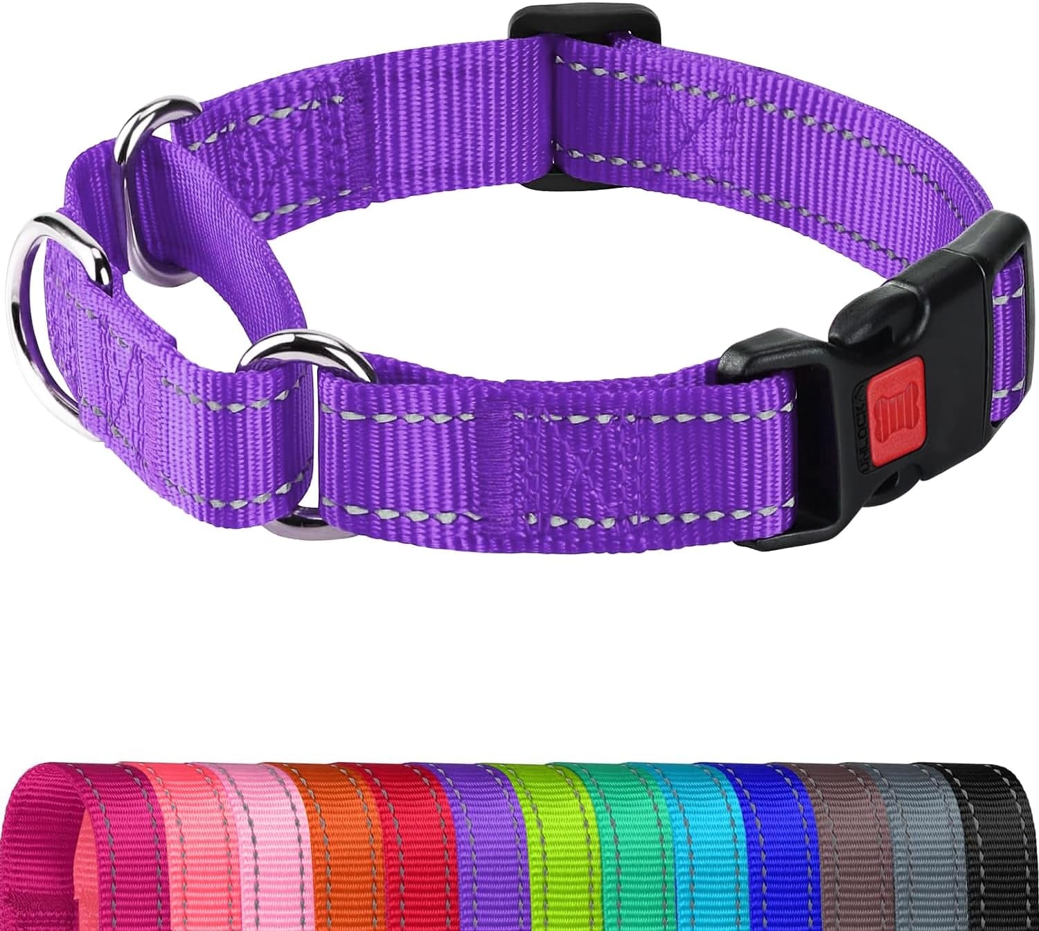 joytale-martingale-collar-for-dogs-escape-proof-no-pull-hotpink-m-gentle-cinch-stops-pulling-without-choking-safety-lock-buckle-reflective-stitching-for-night-walks-soft-nylon