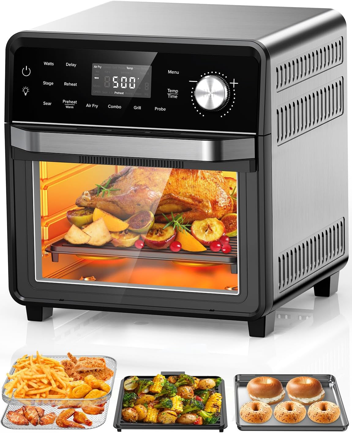smart-air-fryer-oven-with-powerport™-plug-in-grill-for-dual-zone-efficient-cook-100-in-1-advanced-convection-toaster-oven-countertop-w-insulated-2-glass-door-450-f-preheat-stainless-steel