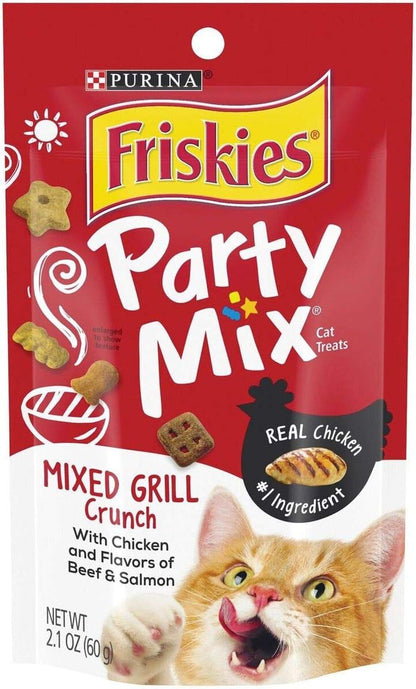Friskies Party Mix Cat Treats Chicken Mixed Grill Crunch, Beef and Salmon, 2.1 Oz1