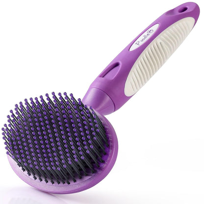 Round Bristle Pet Brush for Dogs and Cats - Soft Dog Brush for Grooming Short or Long Hair - Gentle Tool for Sensitive Skin Removes Dander, Dirt, and Detangles (Purple)1