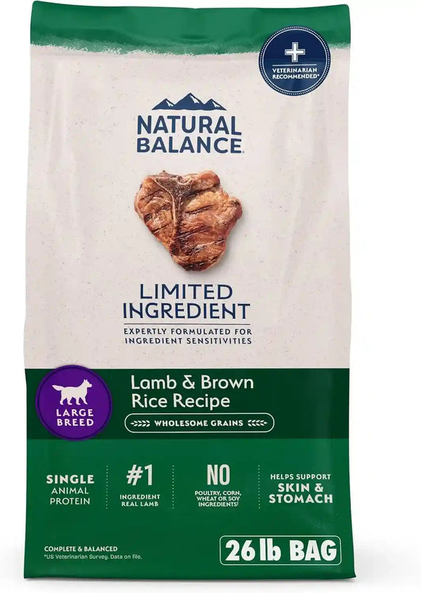 Natural Balance Limited Ingredient Large Breed Dry Dog Food - Complete Nutrition for Large Breeds - Wholesome Grains Brown Rice Recipe - Limited Ingredient Formula - 26 Lb - Lamb & Brown Rice1