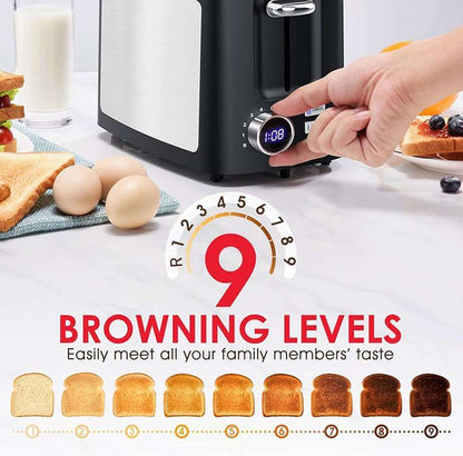 Toaster 2 Slice Wide Slot Toaster Best Rated Prime Display Smart Toasters with LCD Digital Countdown Timer and Bagel/Defrost/Cancel/Reheat Function3