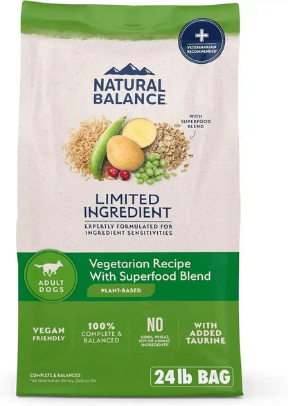 Natural Balance Limited Ingredient Adult Dry Dog Food with Vegan Plant Based Protein and Healthy Grains, Vegetarian Recipe, 24 Pound (Pack of 1)1