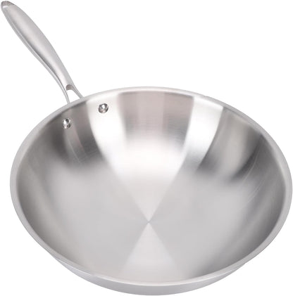 Stir Fry Pan, 304 Stainless Steel Wok, Multi Layer Composite Cookware, Non Stick Cooking Surface, Flat Bottom, Induction Ready for Gas Electric and Induction Stoves (34CM)5