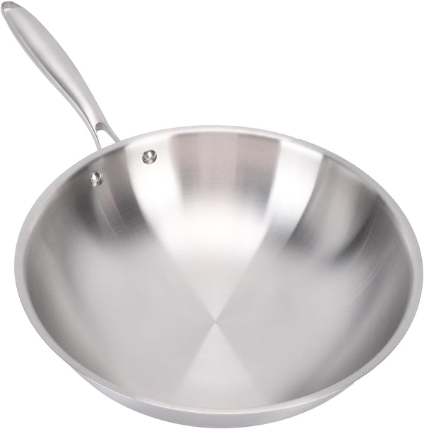 Stir Fry Pan, 304 Stainless Steel Wok, Multi Layer Composite Cookware, Non Stick Cooking Surface, Flat Bottom, Induction Ready for Gas Electric and Induction Stoves (34CM)5