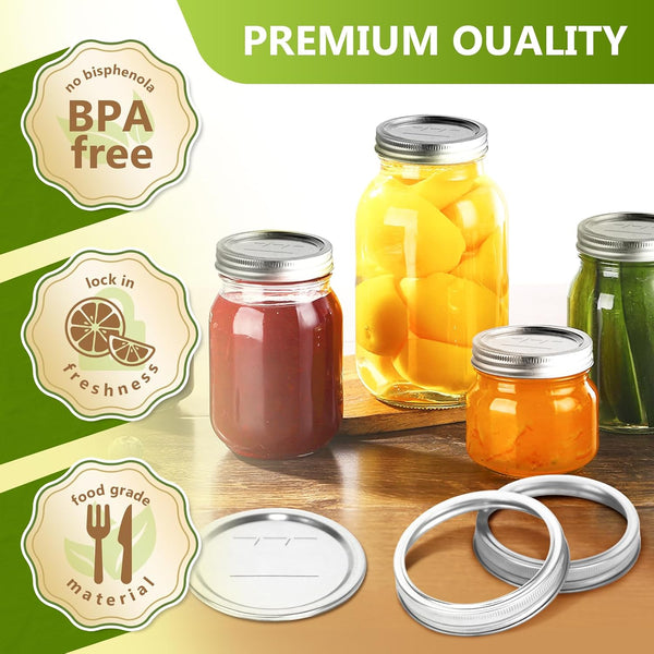 Canning Lids and Rings Regular Mouth, 24Pcs Split Type Metal Mason Jar Lids with Bands for Regular Mouth Ball, Kerr Jars - Food Grade with Silicone Airtight Seal Small Canning Lids (70Mm)3