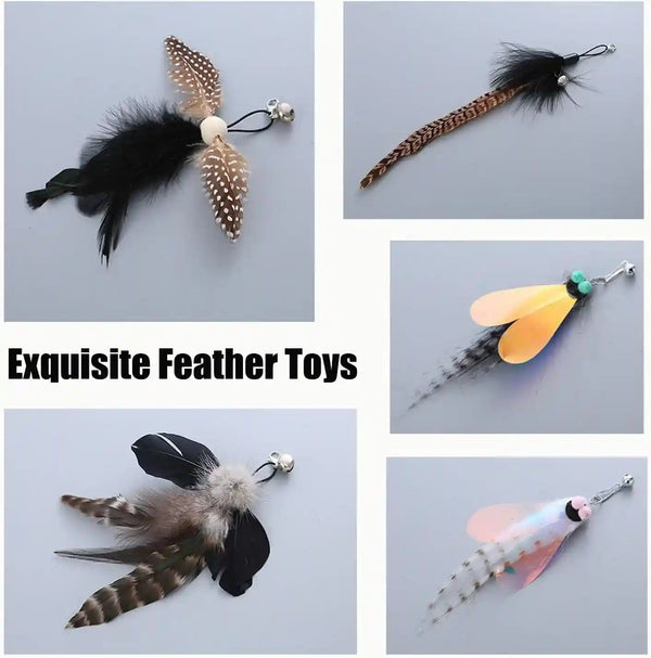 Yauende Cat Feather Toys, Indoor Cat Interactive Toys, 2 PCS Flexible Wire and 5 PCS Cat Feather Toys, for Bored Indoor Cats, Indoor Cat Chase Toys3
