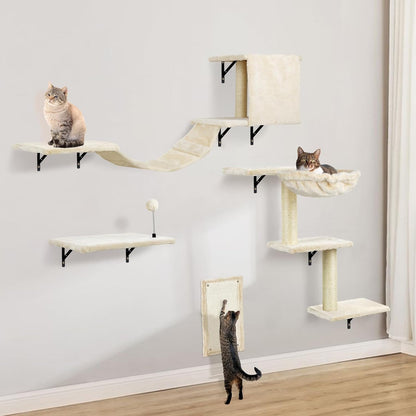 Cat Wall Shelves, Space-Saving Wall-Mounted Cat Climbing Set for Large Cats | Multi-Level Climbing System, Wall Furniture, Bed, Steps, Hammock, Wall Scratcher, Indoor Cat 40 Lbs Small Place Corner Room10