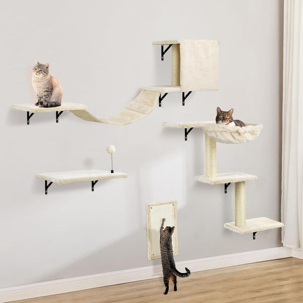 Cat Wall Shelves, Space-Saving Wall-Mounted Cat Climbing Set for Large Cats | Multi-Level Climbing System, Wall Furniture, Bed, Steps, Hammock, Wall Scratcher, Indoor Cat 40 Lbs Small Place Corner Room10
