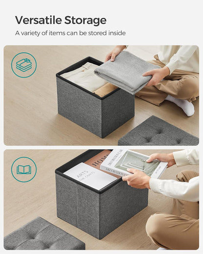 SONGMICS Mazie Collection - Small Folding Storage Ottoman, Foot Rest Stool, 12.2 X 16.1 X 12.2 Inches, 286 Lb Load Capacity, for Living Room, Bedroom, Home Office, Dorm, Dark Gray ULSF102G016