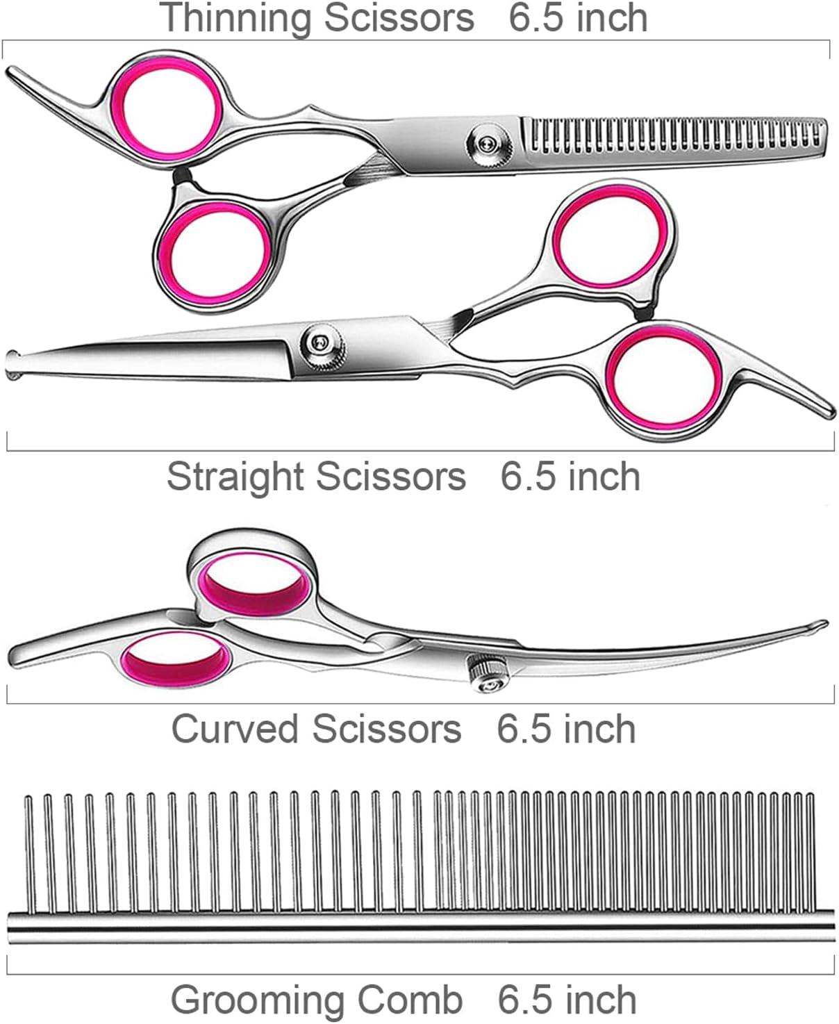 tinmarda-dog-grooming-kit-professional-stainless-steel-dog-grooming-scissors-with-curved-shears-pink-finger-rings-4-piece-sharp-durable-pet-shears-for-dogs-cats-at-home-salon-quality-grooming
