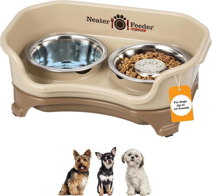 Neater Feeder Express Mess Proof Dog Bowls Elevated for Small Breeds under 15 Lb, Made in USA, No Spill Raised Dog Food Bowl Stand, Stainless Steel Food and Water Bowl Set, Feeding Station, Cappuccino27