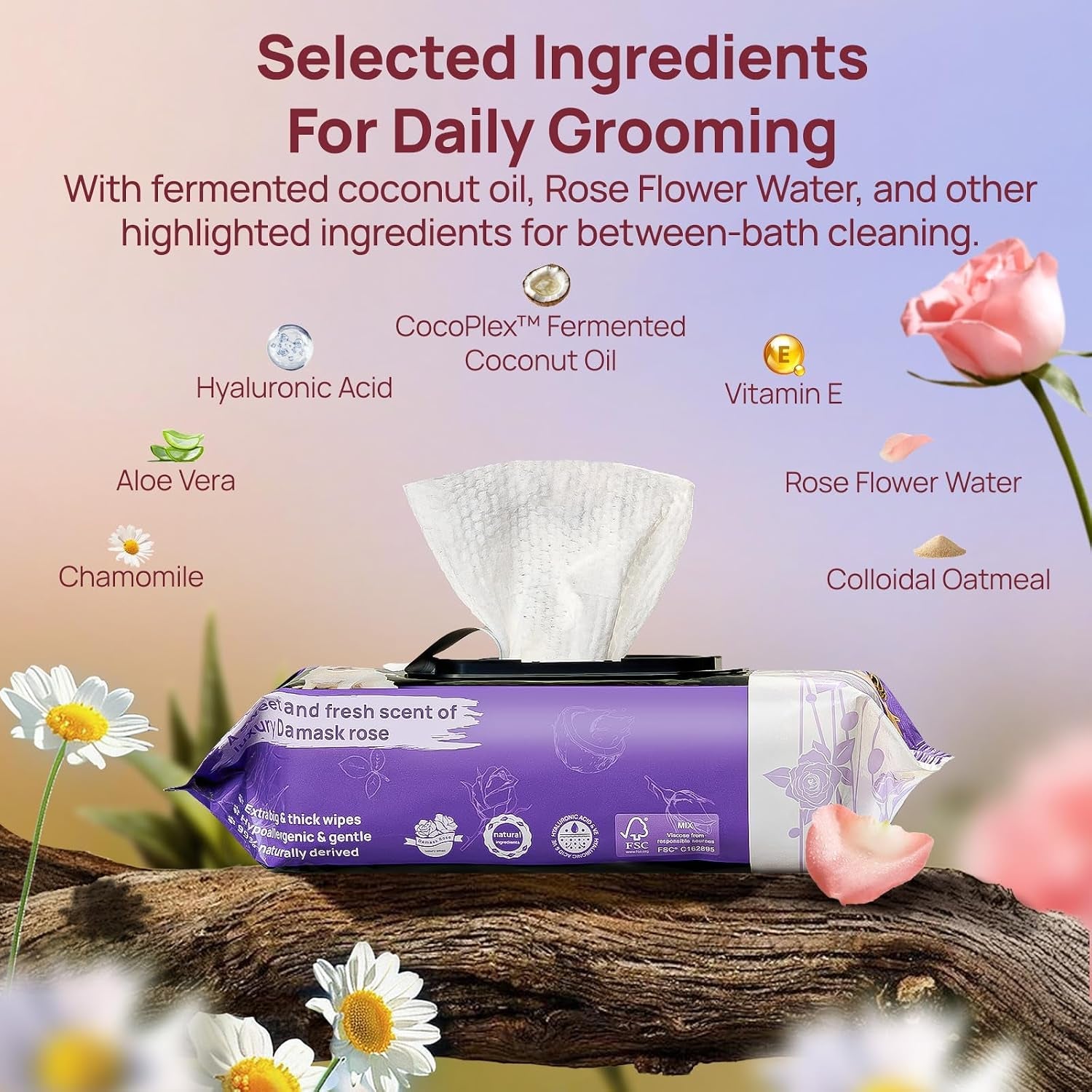 hicc-pet-pet-cleaning-wipes-for-dogs-cats-paws-coat-100-count-pearl-textured-with-fermented-coconut-oil-and-damask-rose-for-face-and-rear-end-cleaning-after-walks-or-between-baths