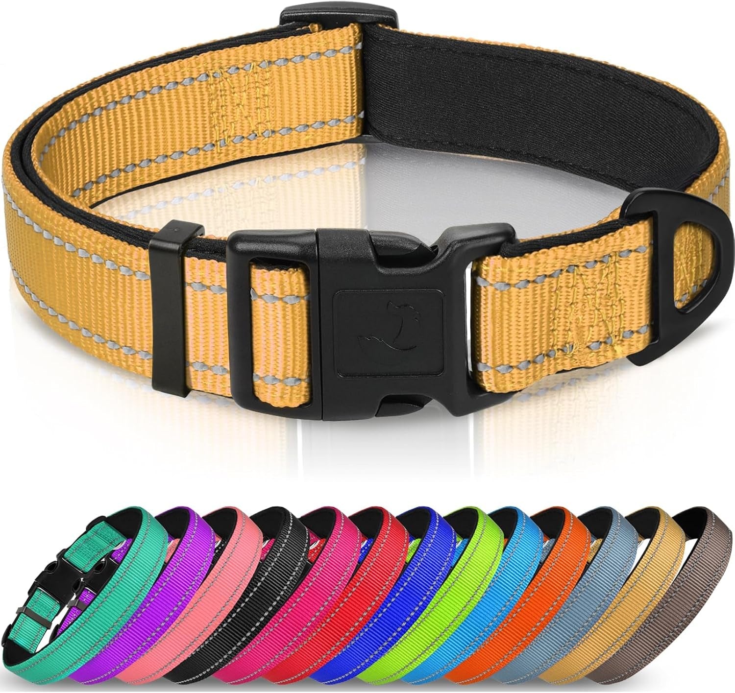joytale-reflective-dog-collar-adjustable-neoprene-padded-teal-l-breathable-nylon-for-large-dogs-no-chafing-on-walks-and-outdoor-hikes-tear-resistant-webbing-metal-d-ring-night-safety