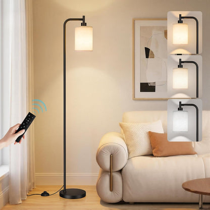 64" Floor Lamp with Remote Control, Dimmable Tall Standing Lamps for Living Room Bedroom Office Corner, 9W LED Bulb Included, Foot Pedal Switch, Beige Shade Black Pole1