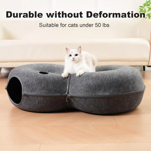 8-Shaped Large Cat Tunnel Bed for Indoor Cats, Infinite Circulation Peekaboo Cat Cave with 12 Toy Balls, Cat Donut Tunnel for Cats up to 30 Pounds (Dark Grey, L 38X24X11In)4