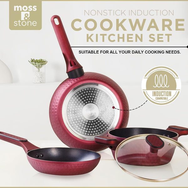 4 Piece Nonstick Cookware Set, Small Pots and Pans Set Non Stick with Glass Lid, Induction Cookware, Stay Cool Handle, PTFE/PFOA, Kitchen Cookware 4-Piece with Frying Pans Set & Saucepan2