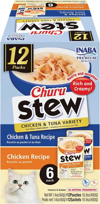 INABA Churu Stew for Cats, Creamy Purée Side Dish Pouch, 1.05 Oz Pouches, 15 Pouches Total, Chicken Variety10