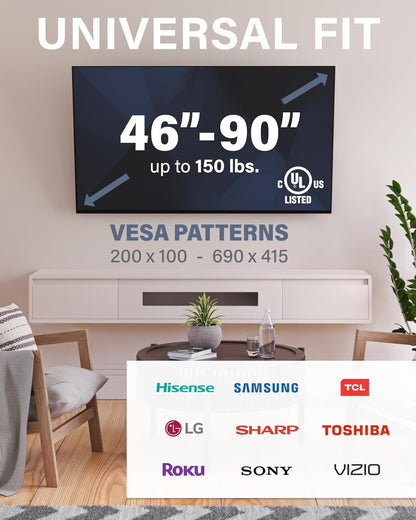 Tilting TV Wall Mount for 46" - 90” Tvs or 150Lbs - Premium Tilt Mount W/Universal Fit - Smooth 5.7" Extension Allows for Cable Management - Includes Hardware & Drill Template for Easy Install4