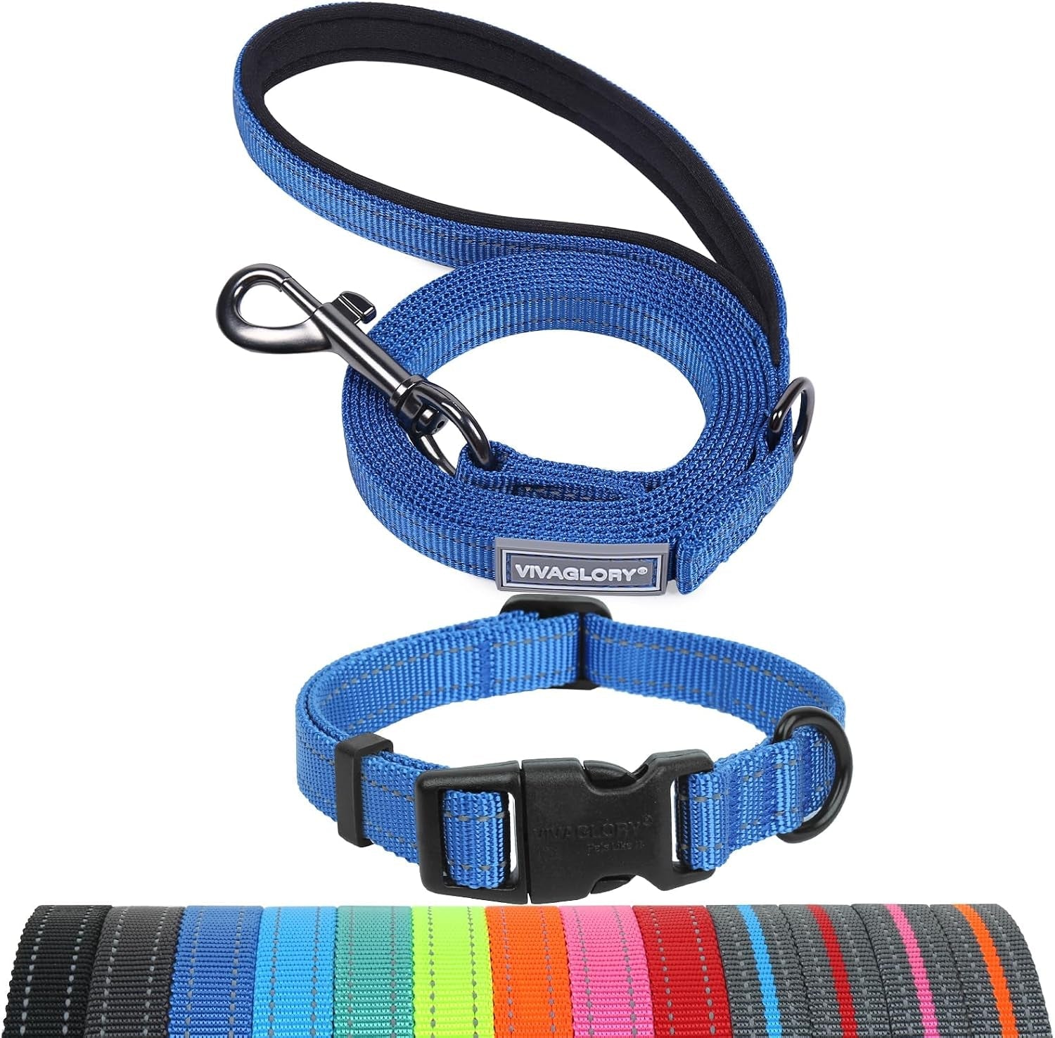 vivaglory-dog-leash-puppy-leash-for-collar-3ft-x-1in-black-with-soft-padded-handle-for-training-walking-heavy-duty-double-layer-nylon-pet-puppy