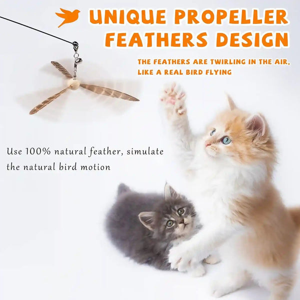 JXFUKAL Cat Wand Toys, Interactive Cat Toys with 3 Feather Refills, 29'' Flexible Steel Wire, Sturdy Wood Handle & Bell for Kitty Kitten, Cat Toys for Indoor Cats Teaser Cat String Toy2