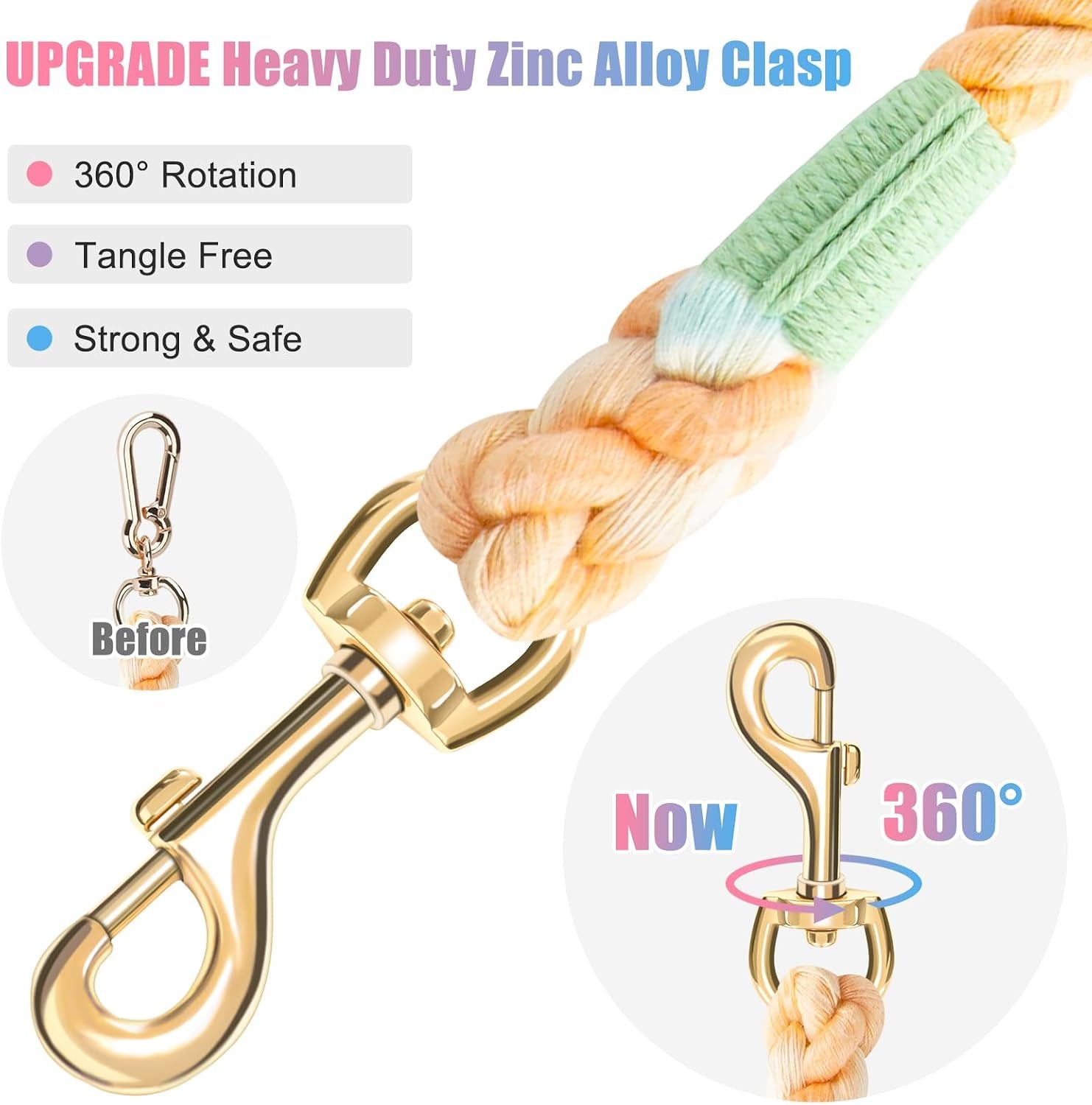 5-ft-handmade-rope-dog-leash-for-small-medium-and-large-dogs-soft-and-comfortable-grip-new-golden-heavy-duty-metal-clasp-colorful-macaron
