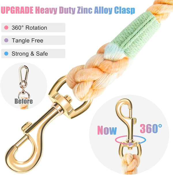 5 FT Handmade Rope Dog Leash for Small Medium and Large Dogs | Soft and Comfortable Grip, New Golden Heavy Duty Metal Clasp, Colorful Macaron4