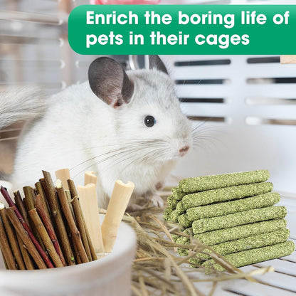 WDEFUN Natural Pet Chew Toys Set - 20 Timothy Hay Sticks 20 Apple Tree Branches 5 Sweet Bamboo, Safe Chewing Toys for Rabbit, Guinea Pig, Hamster, Chinchilla, Gerbil - Teeth Grinding & Boredom Relief5