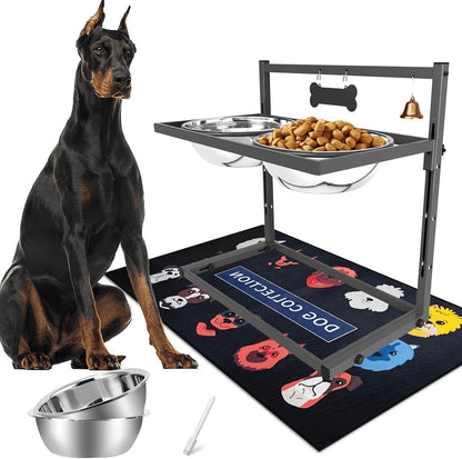 Elevated Dog Bowls with Slow Feeder for Large Dogs – Adjustable Raised Stand with 2 Stainless Steel Bowls & Spill-Proof Mat, Non-Slip Dog Feeder for Large & Medium Dogs (Black)18