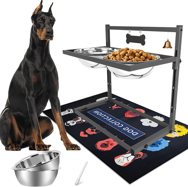 Elevated Dog Bowls with Slow Feeder for Large Dogs – Adjustable Raised Stand with 2 Stainless Steel Bowls & Spill-Proof Mat, Non-Slip Dog Feeder for Large & Medium Dogs (Black)18