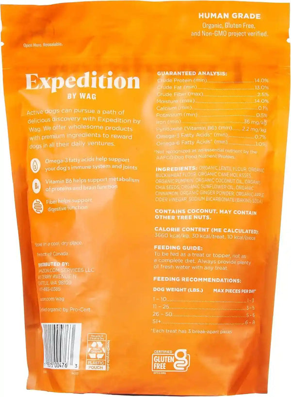 Amazon Brand - Wag Expedition Human Grade Organic Biscuits Dog Treats, Non-Gmo, Pumpkin & Chia Seed, 10 Oz, Pack of 12