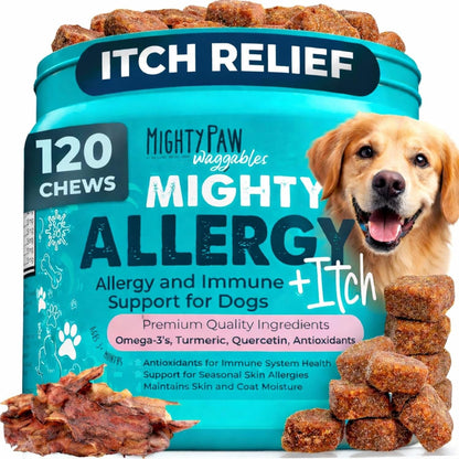 Mighty Paw Dog Allergy Chews, Itch Relief & Immune Support, 120Ct | Bacon Flavor, Supports Normal Immune Health, Seasonal Skin Support, Vet Formulated, Made in USA1