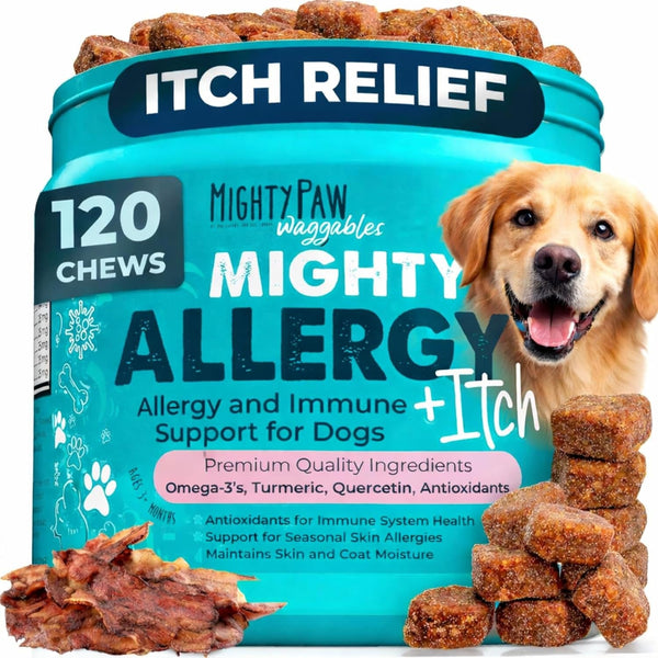 Mighty Paw Dog Allergy Chews, Itch Relief & Immune Support, 120Ct | Bacon Flavor, Supports Normal Immune Health, Seasonal Skin Support, Vet Formulated, Made in USA1