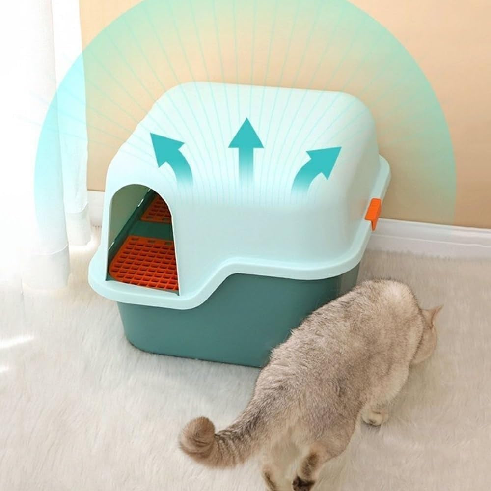 pet-supplies-enclosed-cat-litter-box-with-lid-scoop-anti-splash-hooded-tray-easy-clean