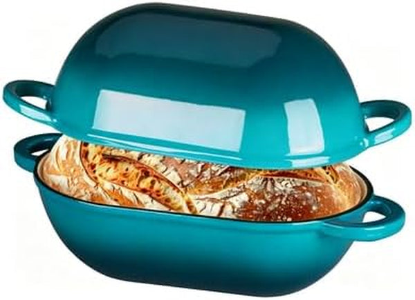 Enameled Cast Iron Dutch Oven for Bread Baking, Loaf Pan with Lid for Sourdough (Peacock Blue, 3 Quarts)1