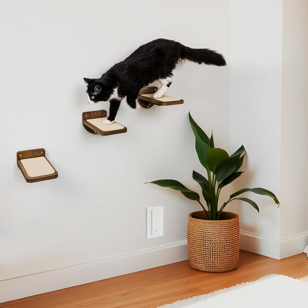 INICIO Cat Wall Stairs - Set of 3 Wall Steps for Cats to Climb with Fixtures, 8.7"X4.7" - Floating Steps for Climbing or Playing - for Kittens and Adult Cats, Dark Brown5