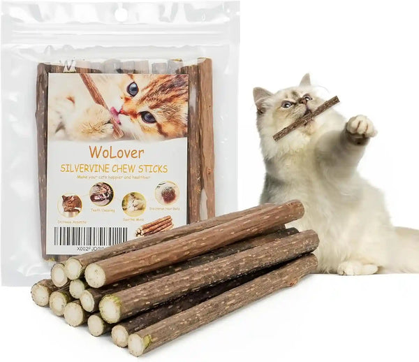 Wolover Silvervine Sticks for Cats, Natural Catnip Matatabi Chew Sticks Teeth Molar Chew Toys for Cat Kitten Kitty (At Least 12 PCS)1
